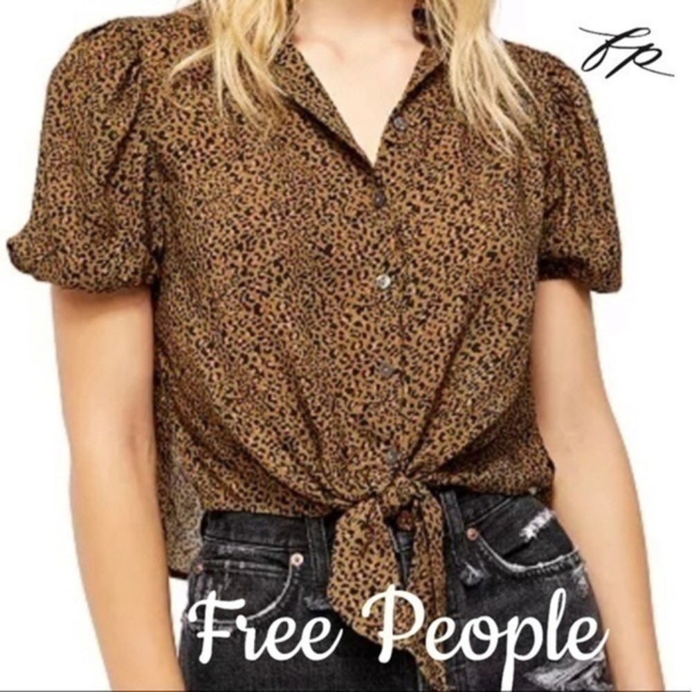 Free People Celia Printed Boho Casual Front Tie Top NEW